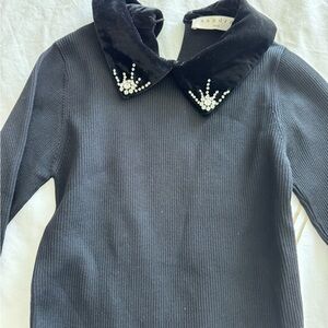 Sandro Black Sweater with Embellished Collar